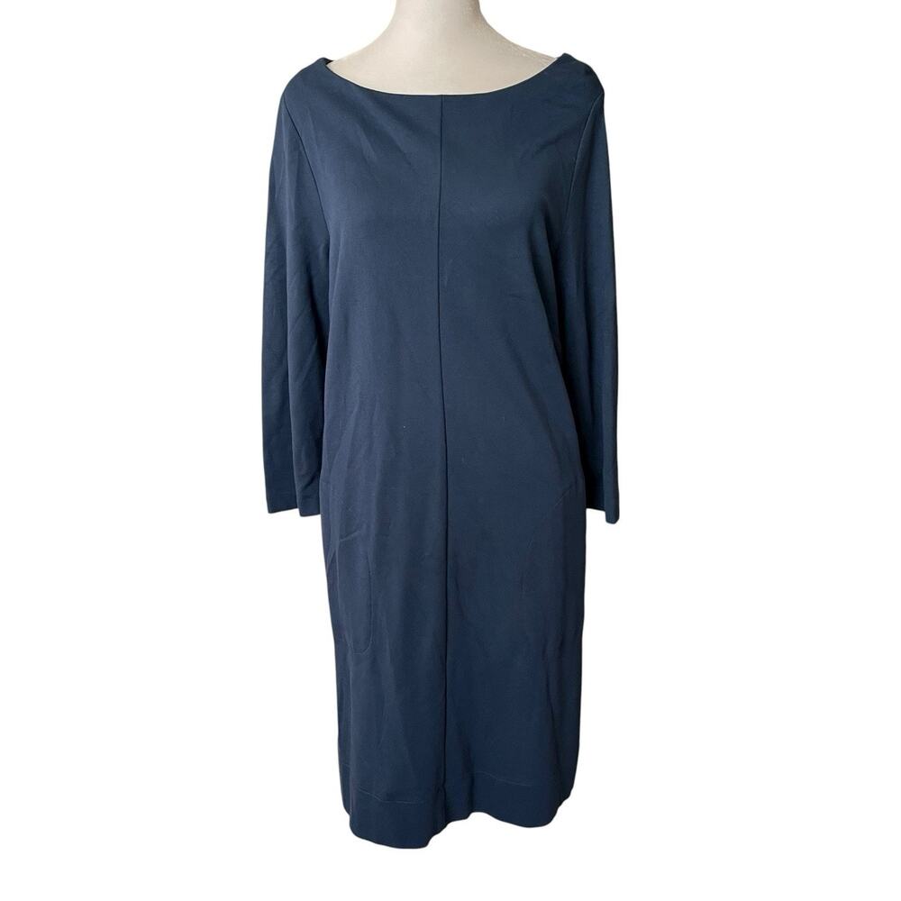 J.Jill Medium Ponte Shift Dress Pockets Midi Blue Viscose Rayon Stretch